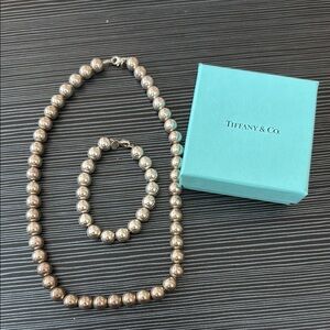 Tiffany & Co. Silver Bead Necklace and Bracelet Set
